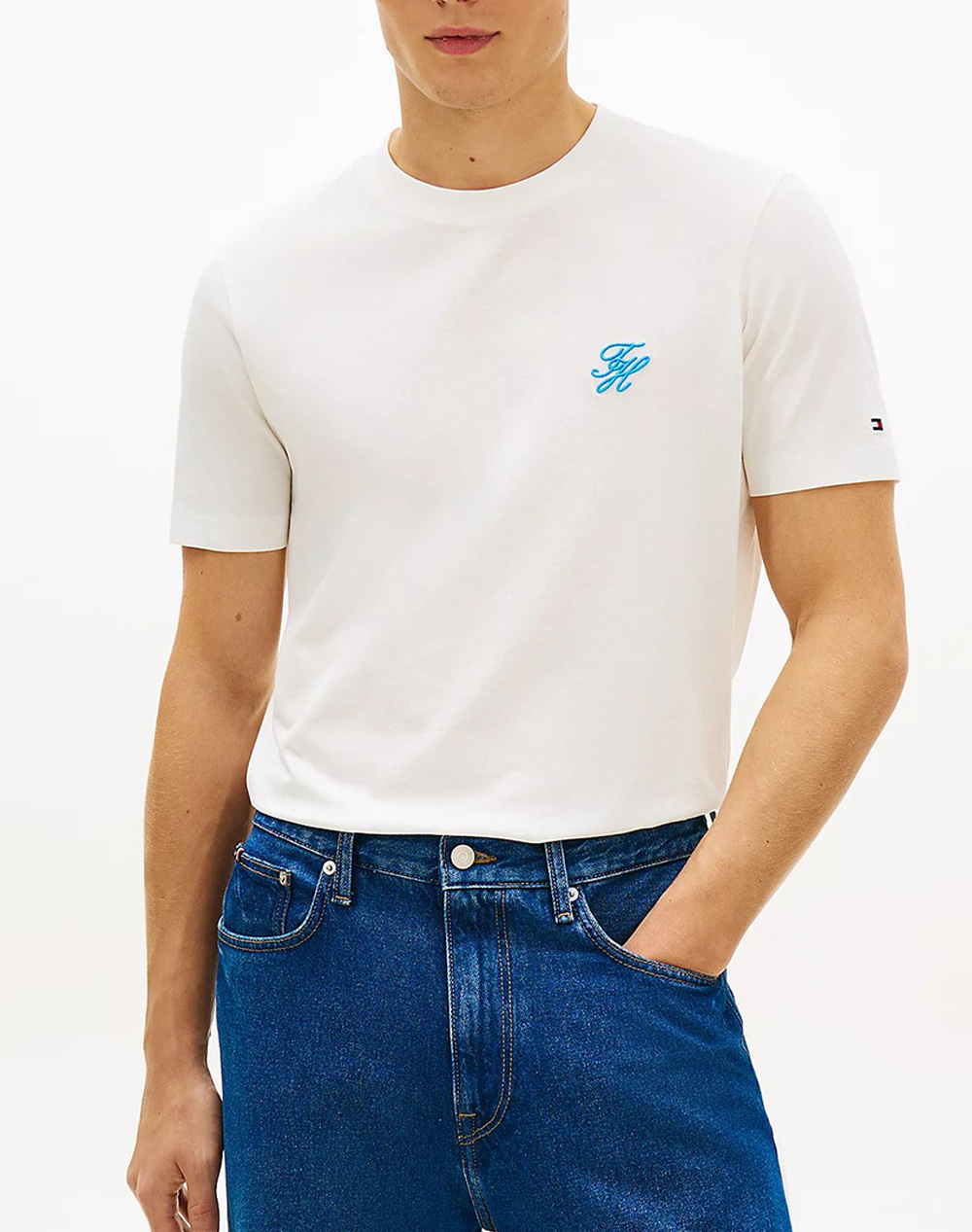 Tommy Hilfiger Script Monogram Swimshop Tee Ανδρας Ρουχα Μπλουζες T Shirt Ecru Βαμβακι Mw0Mw43066 Ybl