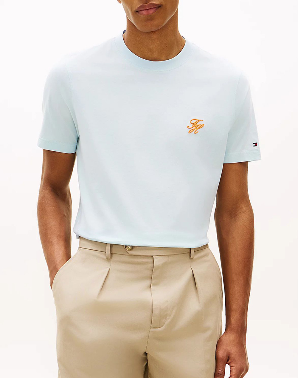 Tommy Hilfiger Script Monogram Swimshop Tee Ανδρας Ρουχα Μπλουζες T Shirt Lightblue Βαμβακι Mw0Mw43066 Cyr