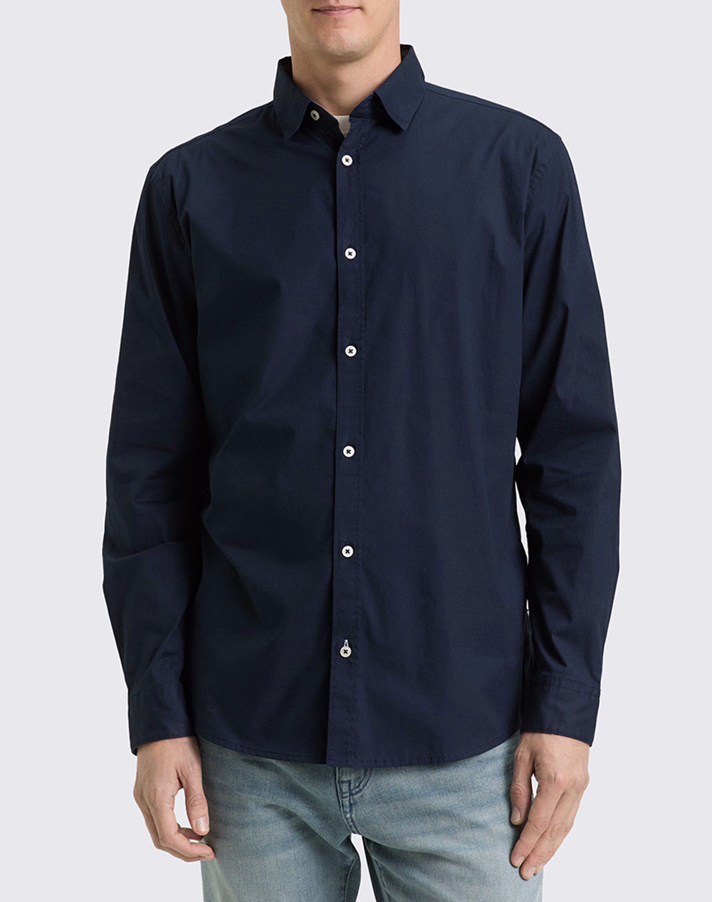 Tom Tailor Stretch Poplin Shi Πουκαμισο Ανδρικο Ανδρας Ρουχα Πουκαμισα Darkblue Βαμβακιμε Ελασταν 1048449 10668