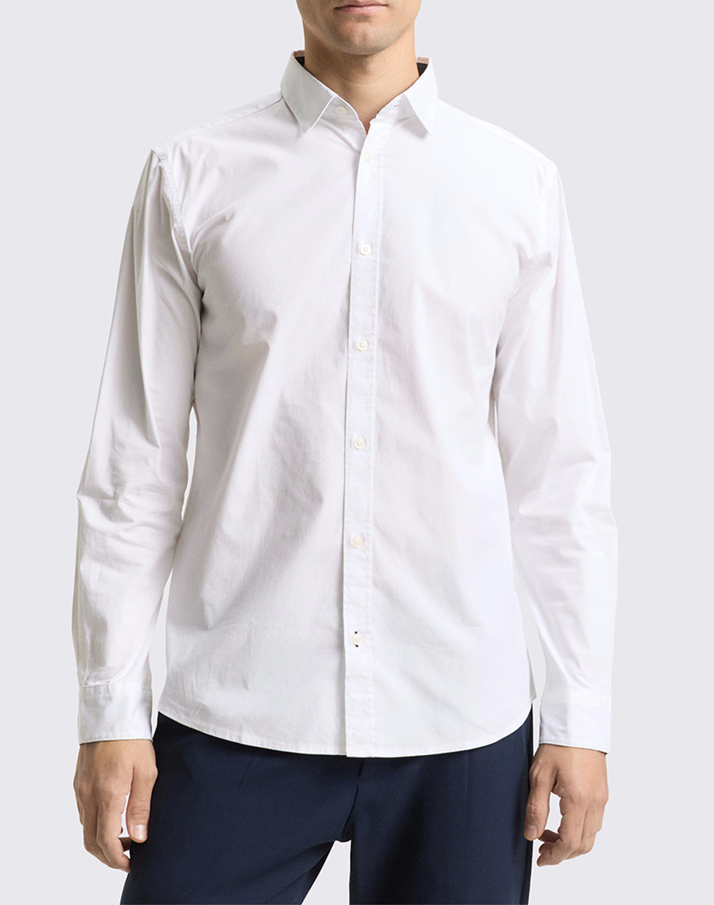 Tom Tailor Stretch Poplin Shi Πουκαμισο Ανδρικο Ανδρας Ρουχα Πουκαμισα White Βαμβακι,Με Ελασταν 1048449 20000 - Koolfly