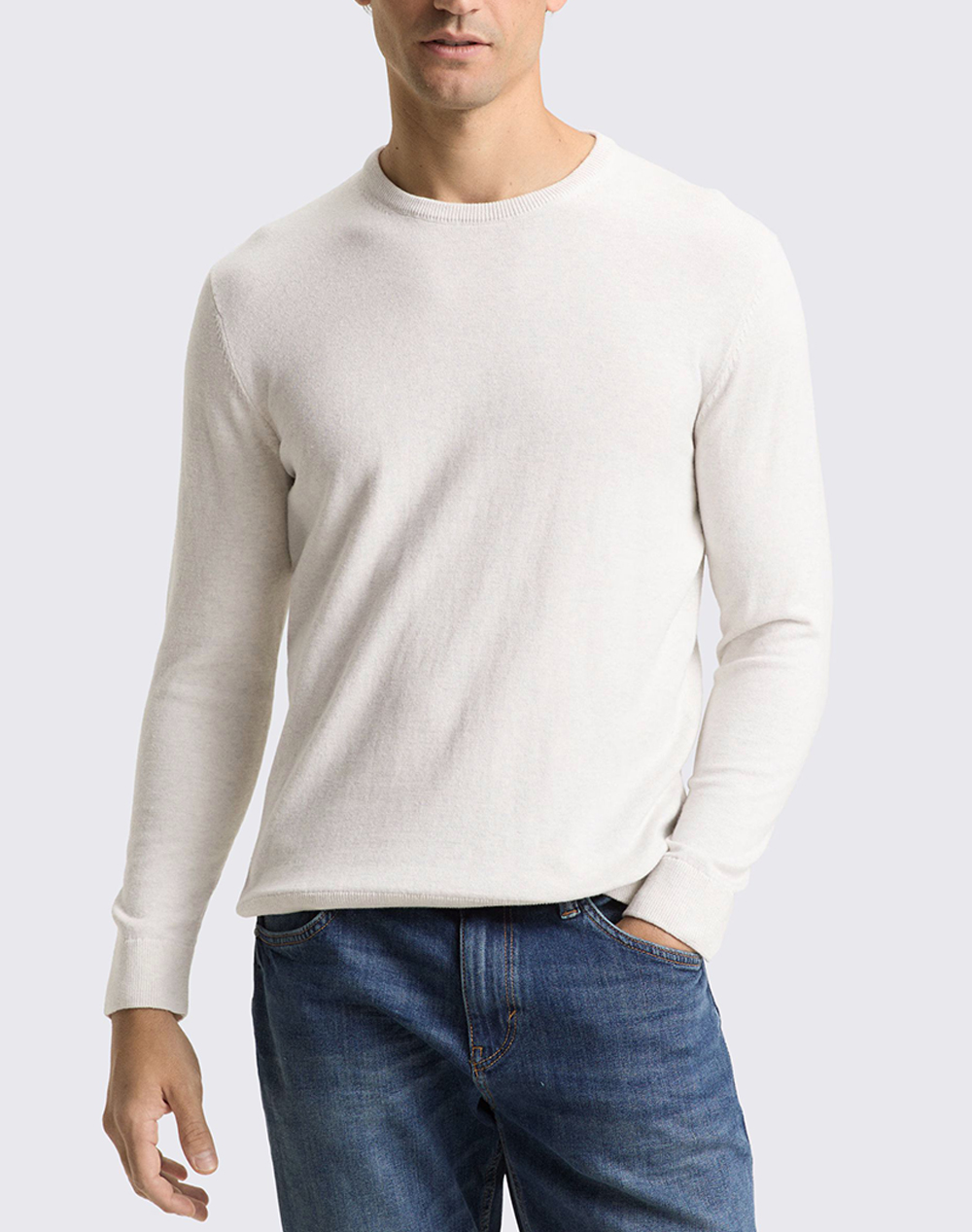 Tom Tailor Basic Crew Nec Πλεκτο Ανδρικο Ανδρας Ρουχα Μπλουζες Πλεκτα Offwhite Βαμβακι 1049500 13174