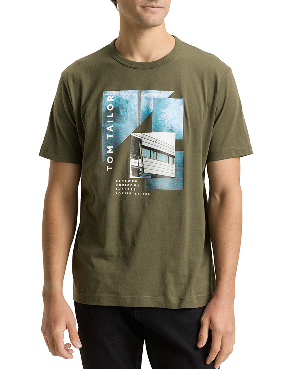 Tom Tailor T Shirt With Phot Μπλουζα Ανδρικο Ανδρας Ρουχα Μπλουζες T Shirt Khaki Βαμβακι 1048650 10920 - Koolfly