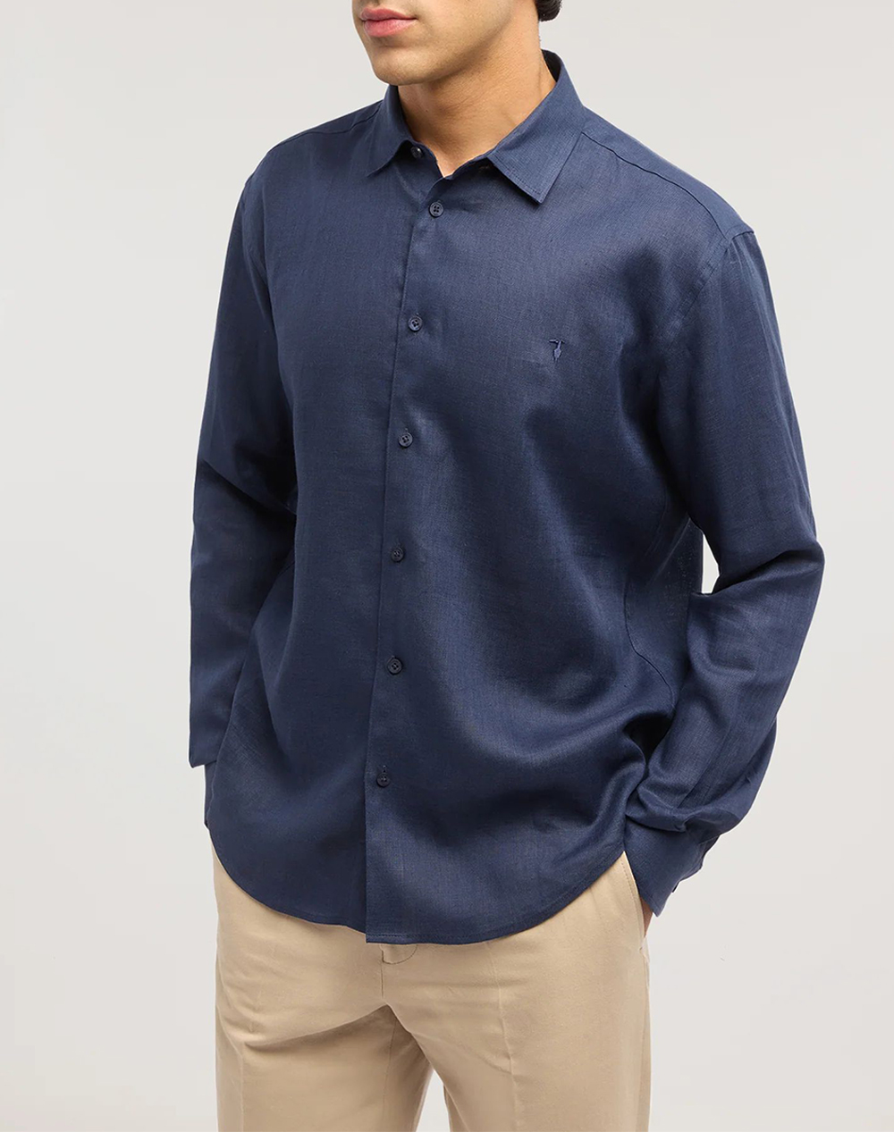 Trussardi Regular Fit Shirt Linen Ανδρας Ρουχα Πουκαμισα Navyblue Λινο Ms108T19 034