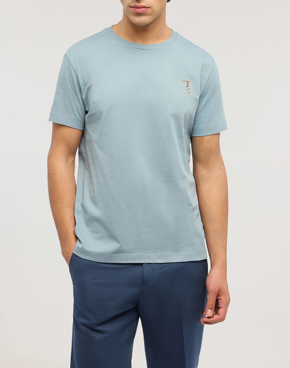 Trussardi Regular Fit Chromed Greyhound T Shirt Ανδρας Ρουχα Μπλουζες T Shirt Skyblue Βαμβακι Mts14J02 024