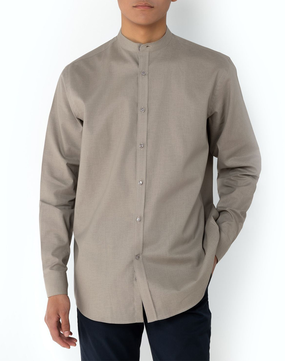 The Bostonians Πουκαμισο Βαμβακι Λινο Custom Fit Plain Cottonlinen Mao Customfit Ανδρας Ρουχα Πουκαμισα Sandybrown Βαμβακιλινο 3A4P1098 Sand