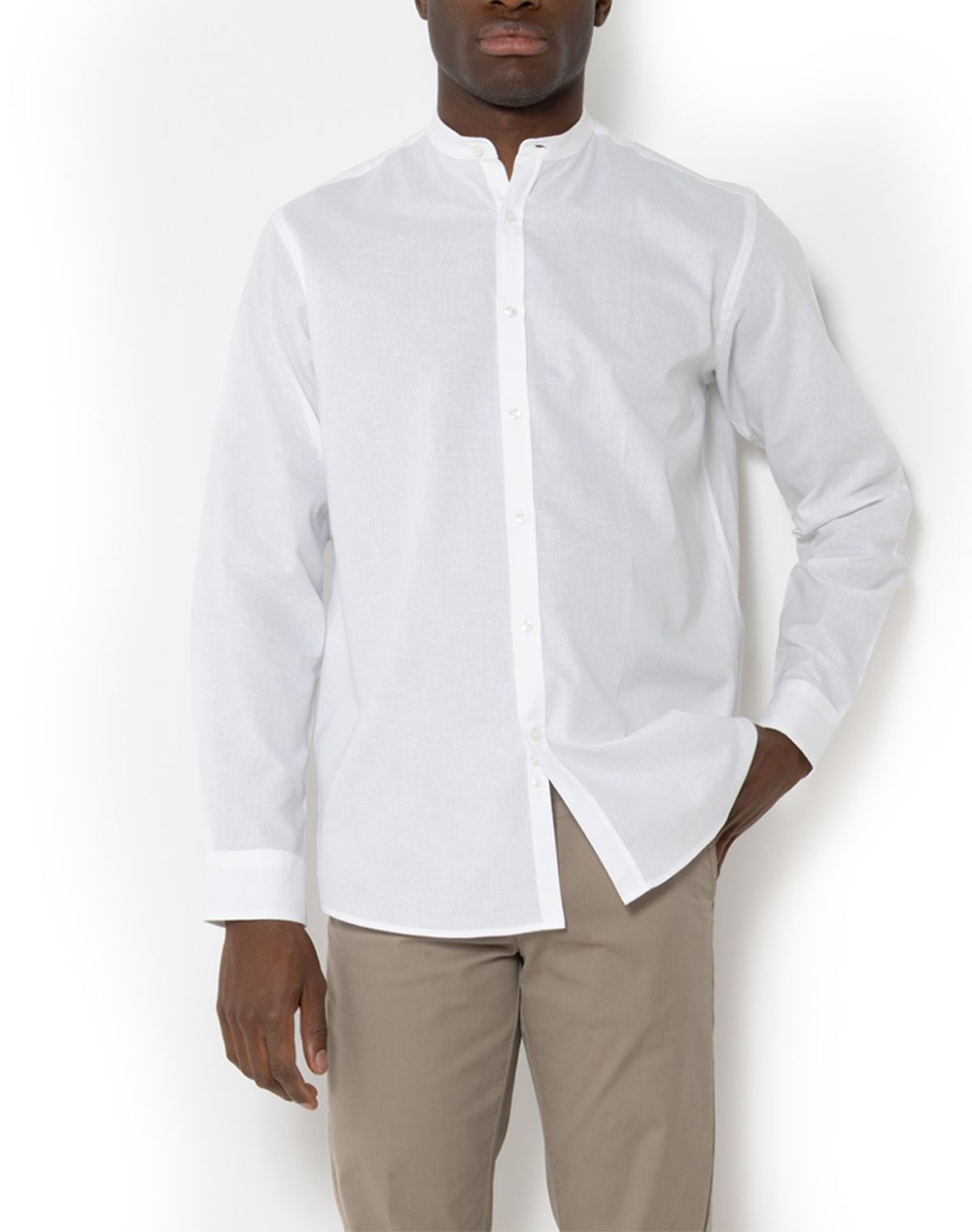 The Bostonians Πουκαμισο Βαμβακι Λινο Custom Fit Plain Cottonlinen Mao Customfit Ανδρας Ρουχα Πουκαμισα White Βαμβακιλινο 3A4P1098 White