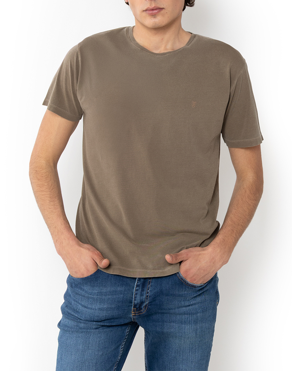 The Bostonians Μπλουζα T Shirt Delave Regular Fit Ανδρας Ρουχα Μπλουζες T Shirt Cappuccino Βαμβακιυφασμα 3Ts1250 Cigar