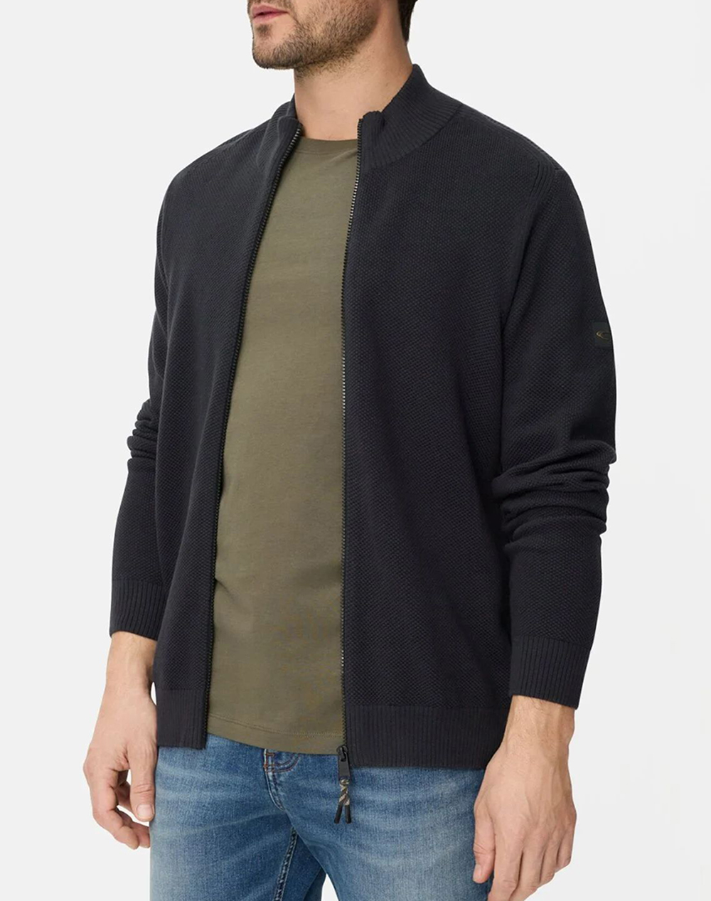 Camel Πλεκτή Ζακέτα Full Zip Stand Up Collar Ανδρας Ρουχα Ζακετες Πλεκτες Ζακετες Darkblue Βαμβακι C261 409501 7K01 48
