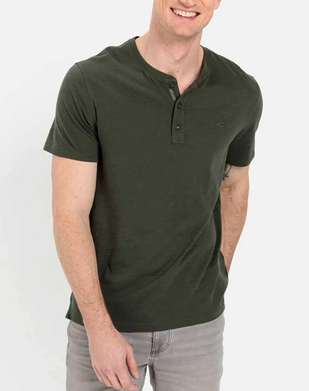 Camel T Shirt K.M. Nos Henley Ανδρας Ρουχα Μπλουζες T Shirt Armygreen Βαμβακι C261nos 409474 9T84 91 - Koolfly