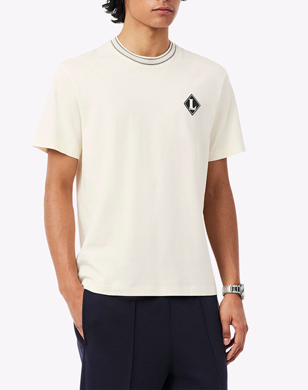 Lacoste Μπλουζα Κμ Tee Shirt Ss Ανδρας Ρουχα Μπλουζες T Shirt Cream Βαμβακι 3Th0718 Xfj