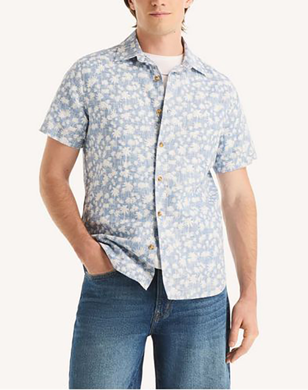 Nautica Πουκαμισο Κμ S/S Linen Reverse Print Ανδρας Ρουχα Πουκαμισα Lightblue Βαμβακι,Λινο 3Ncw65121 45Y - Koolfly