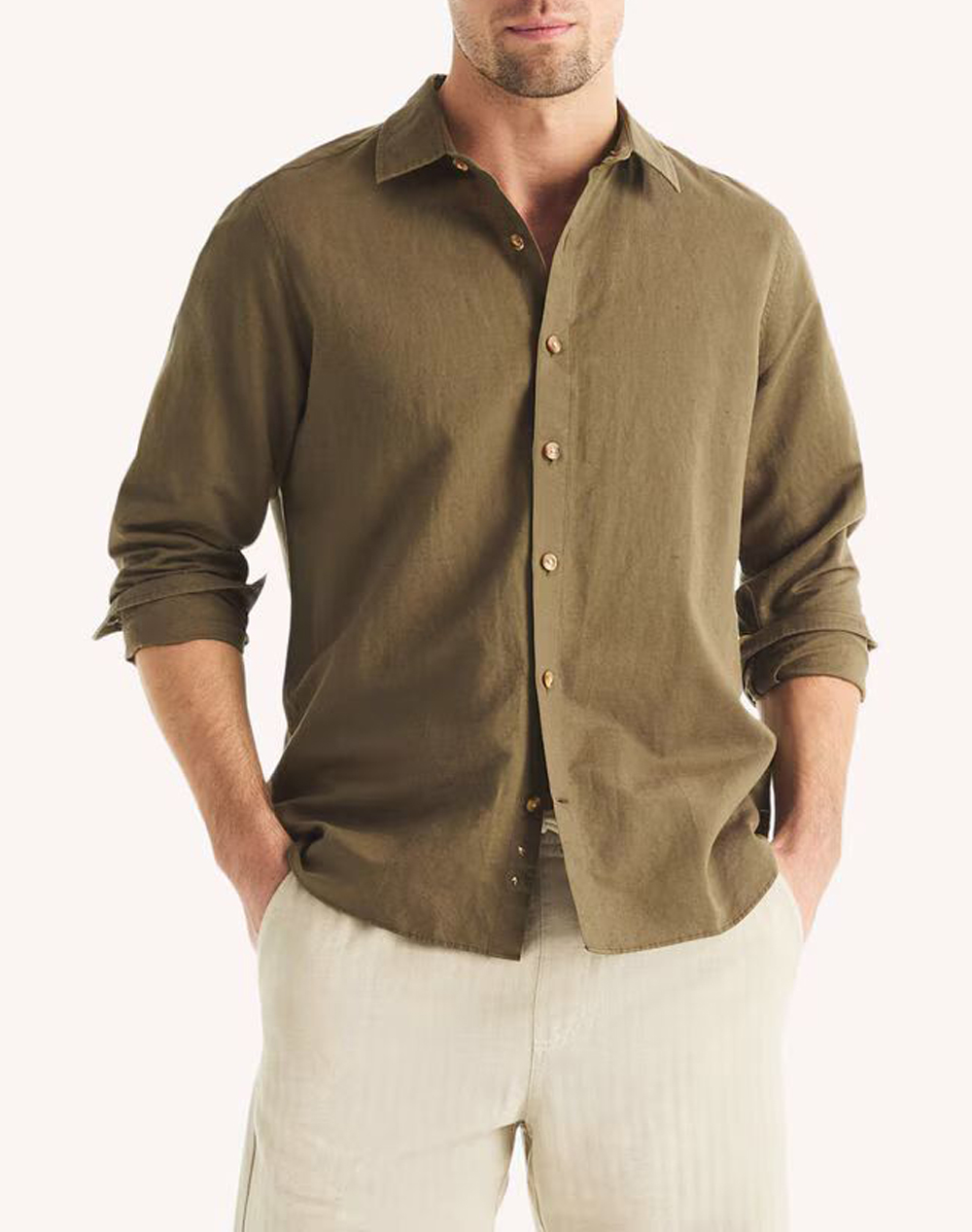 Nautica Πουκαμισο Μμ L/S Linen Solid Fca Ανδρας Ρουχα Πουκαμισα Khaki Βαμβακι,Λινο 3Ncwr6548 3Gl - Koolfly
