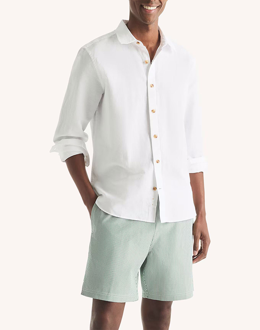 Nautica Πουκαμισο Μμ L/S Linen Solid Fca Ανδρας Ρουχα Πουκαμισα White Βαμβακιλινο 3Ncwr6548 1Bw