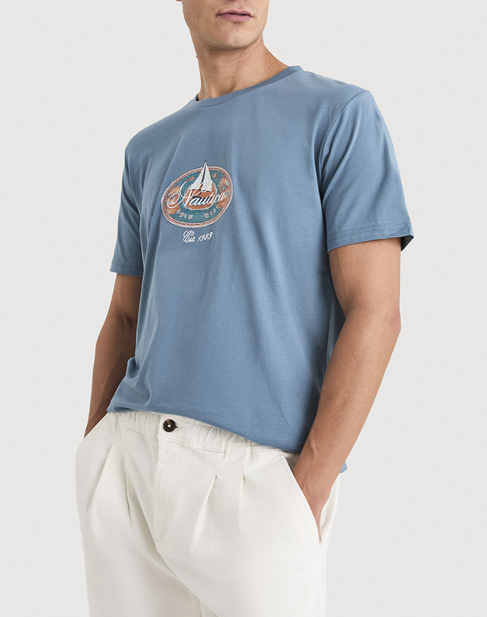Nautica Μπλουζα T Shirt Κμ Mosa T Shirt Ανδρας Ρουχα Μπλουζες T Shirt Steelblue Βαμβακι 3Ncn1V03976 518