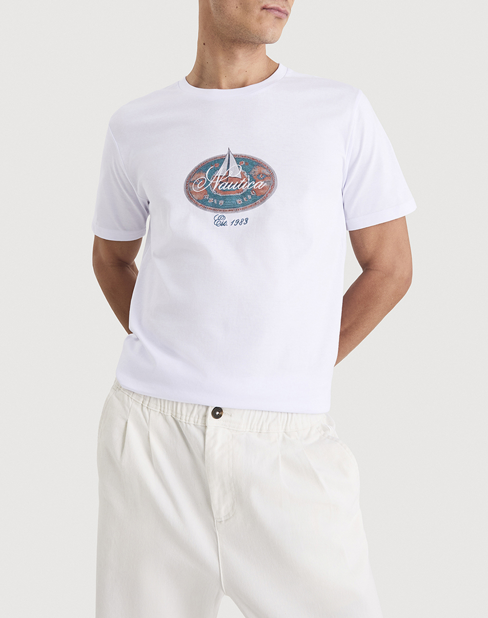 Nautica Μπλουζα T Shirt Κμ Mosa T Shirt Ανδρας Ρουχα Μπλουζες T Shirt White Βαμβακι 3Ncn1V03976 908