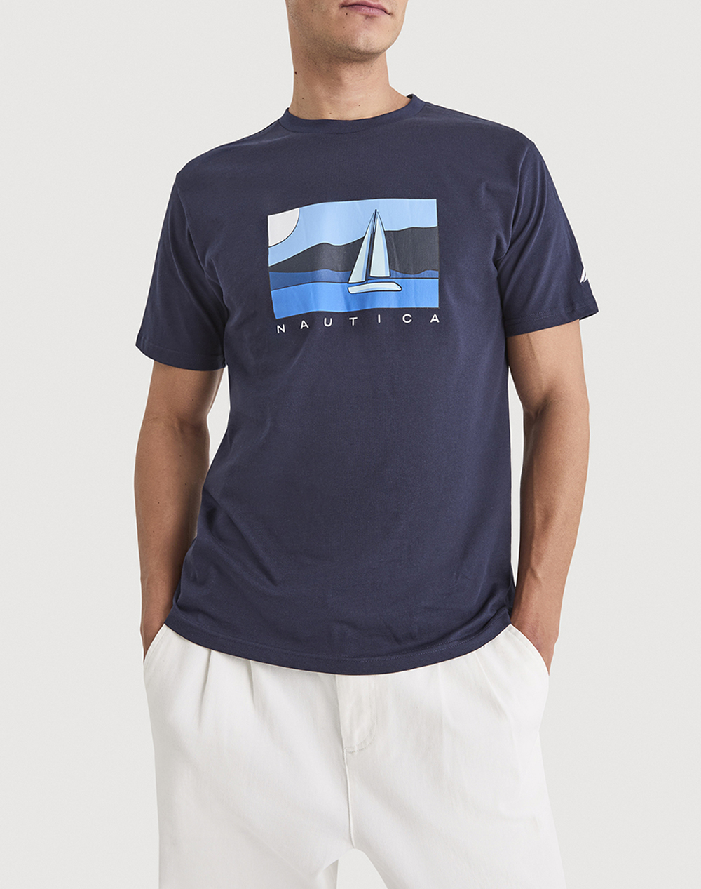 Nautica Μπλουζα T Shirt Κμ Tay T Shirt Ανδρας Ρουχα Μπλουζες T Shirt Navyblue Βαμβακι 3Ncn1V04028 459