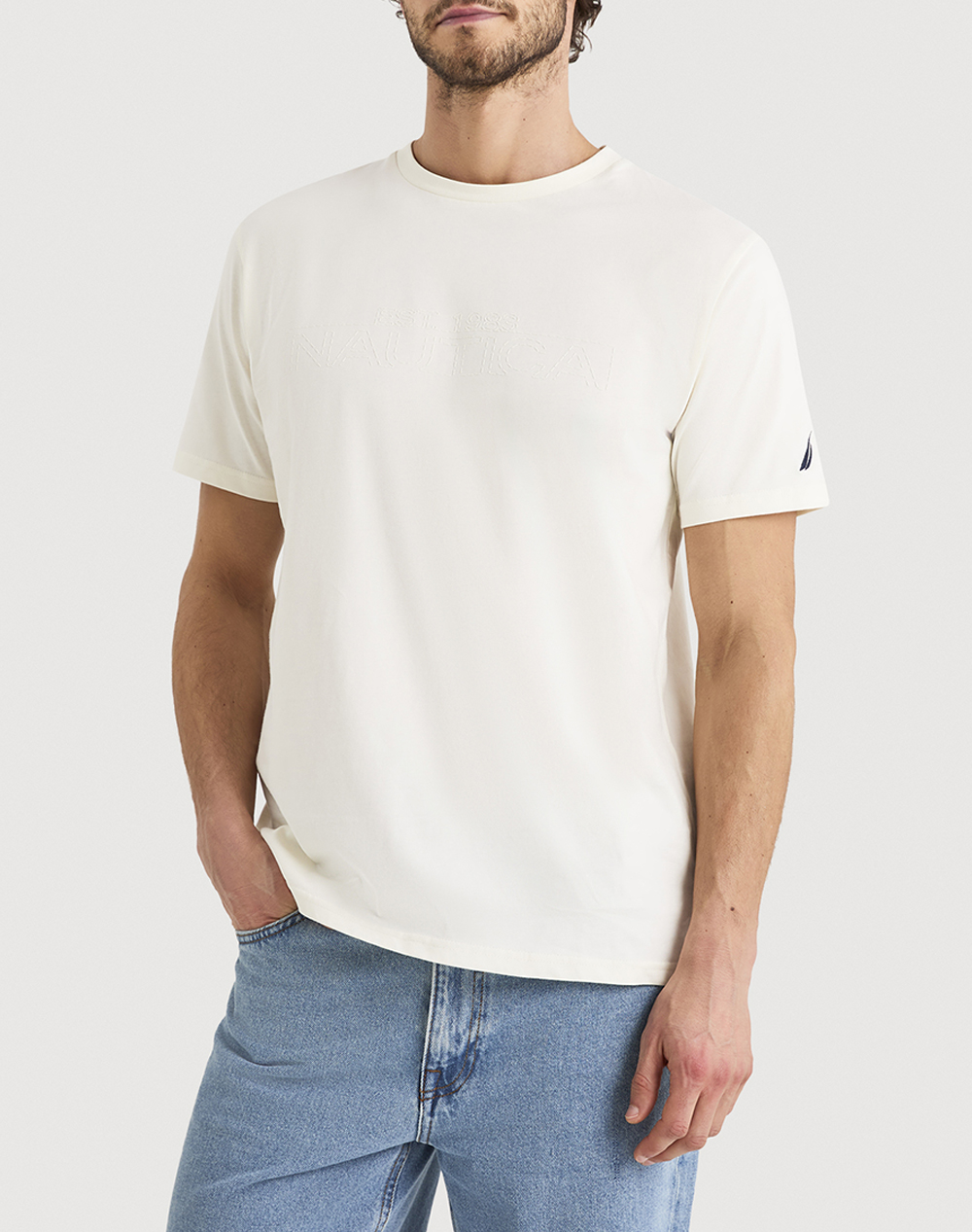 Nautica Μπλουζα T Shirt Κμ Medway T Shirt Ανδρας Ρουχα Μπλουζες T Shirt Ecru Βαμβακι 3Ncn1V04019 129