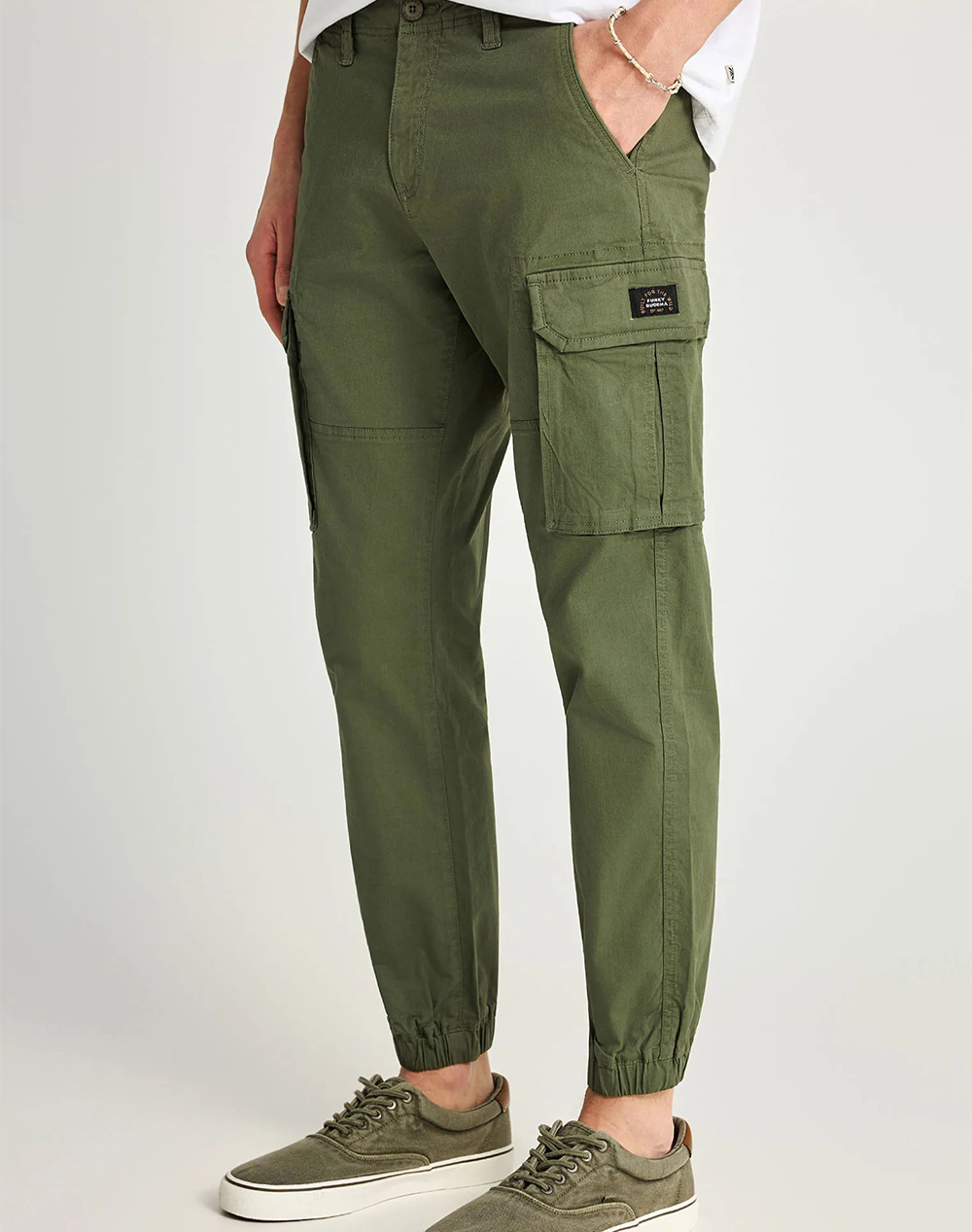 Funky Buddha Trousers Ανδρας Ρουχα Παντελονια Cargo Olive Βαμβακιμε Ελασταν Fbm013 030 02 Deep Forest