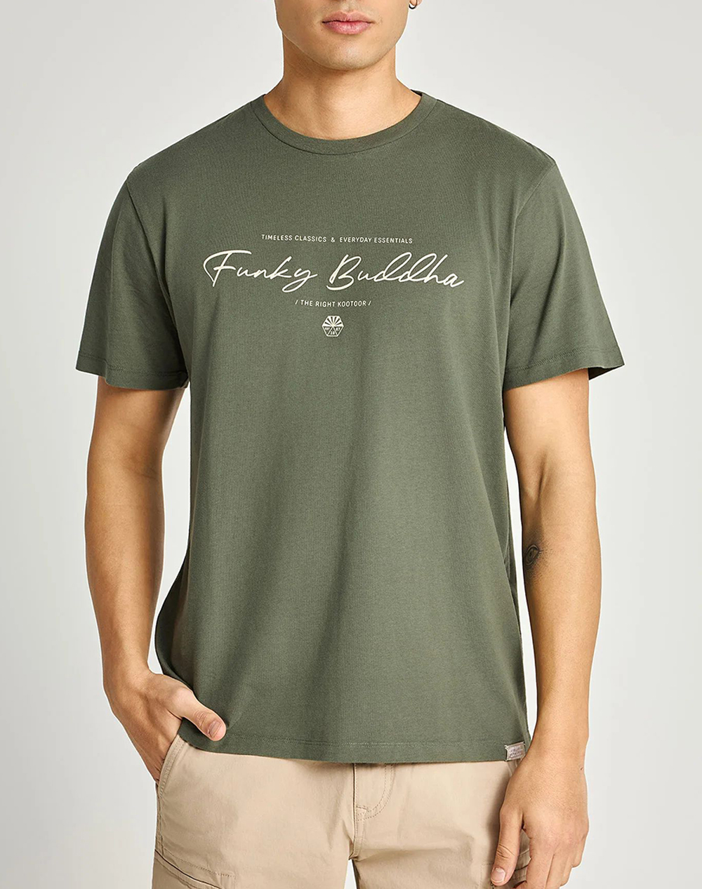 Funky Buddha T Shirts Ανδρας Ρουχα Μπλουζες T Shirt Khaki Βαμβακι Fbm013 022 04 Deep Forest