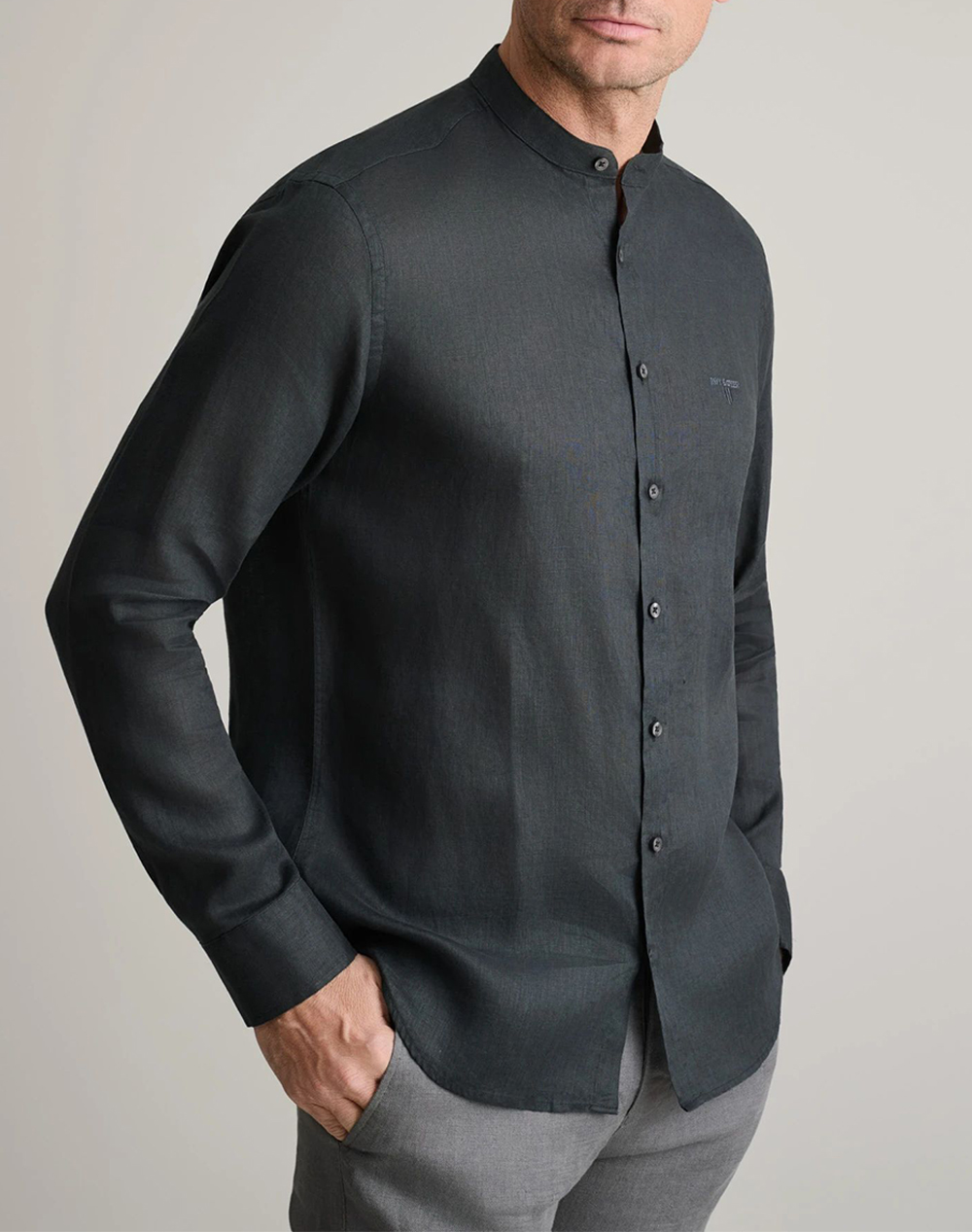 Navy&Green Πουκαμισο Mao Comfort Fit Ανδρας Ρουχα Πουκαμισα Jetblack Λινουφασμα 24Ng.Cr59/Mao.4 Absolute Black