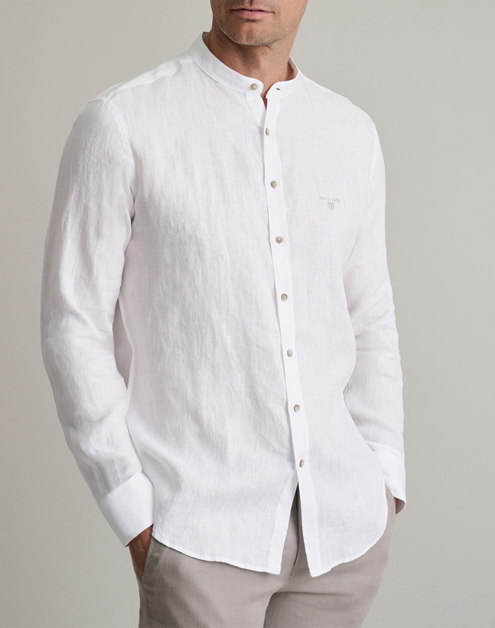 Navy&Green Πουκαμισο Mao Comfort Fit Ανδρας Ρουχα Πουκαμισα White Λινο 24Ng.Bx153/Mao.4 White D - Koolfly