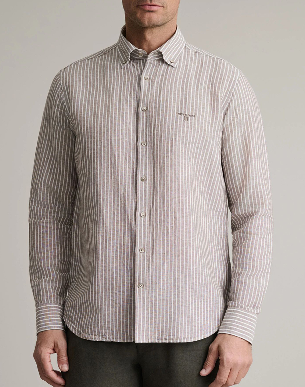 Navy&Green Πουκαμισο Comfort Fit Ανδρας Ρουχα Πουκαμισα Sandybrown Βαμβακιλινο 24Ng.Sf019/1B Light Brown/White