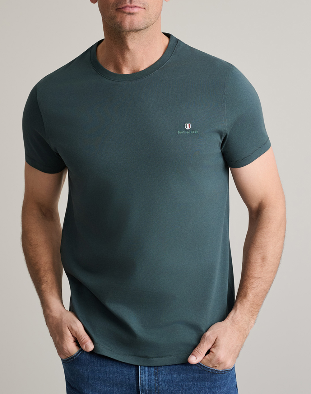 Navy&Green Μπλουζα Λαιμοκοψη Ανδρας Ρουχα Μπλουζες T Shirt Mixed Βαμβακι 24Mo.001/P.3 Deep Atlantic