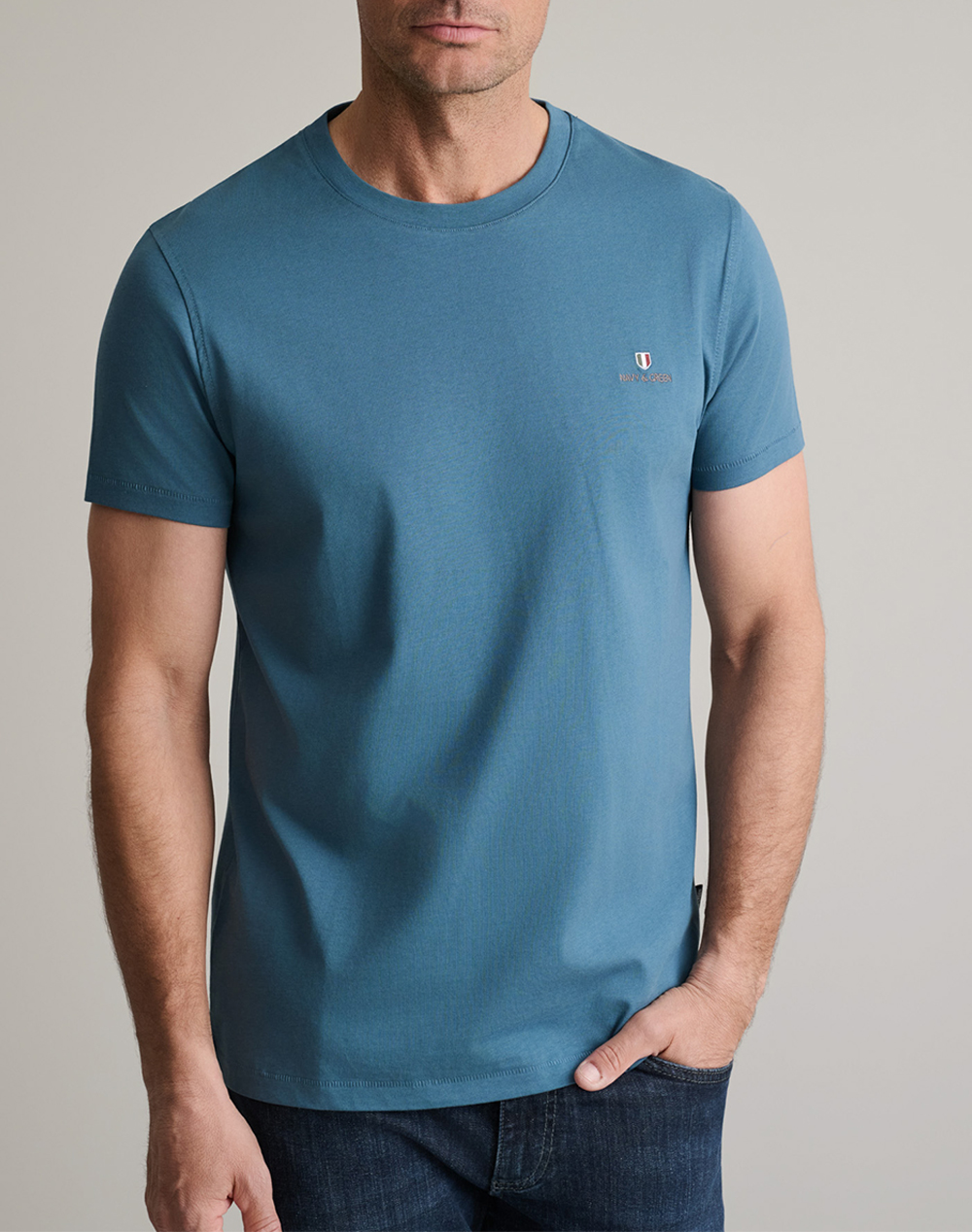 Navy&Green Μπλουζα Λαιμοκοψη Ανδρας Ρουχα Μπλουζες T Shirt Oceanblue Βαμβακι 24Mo.001/P.3 Deep Ocean - Koolfly