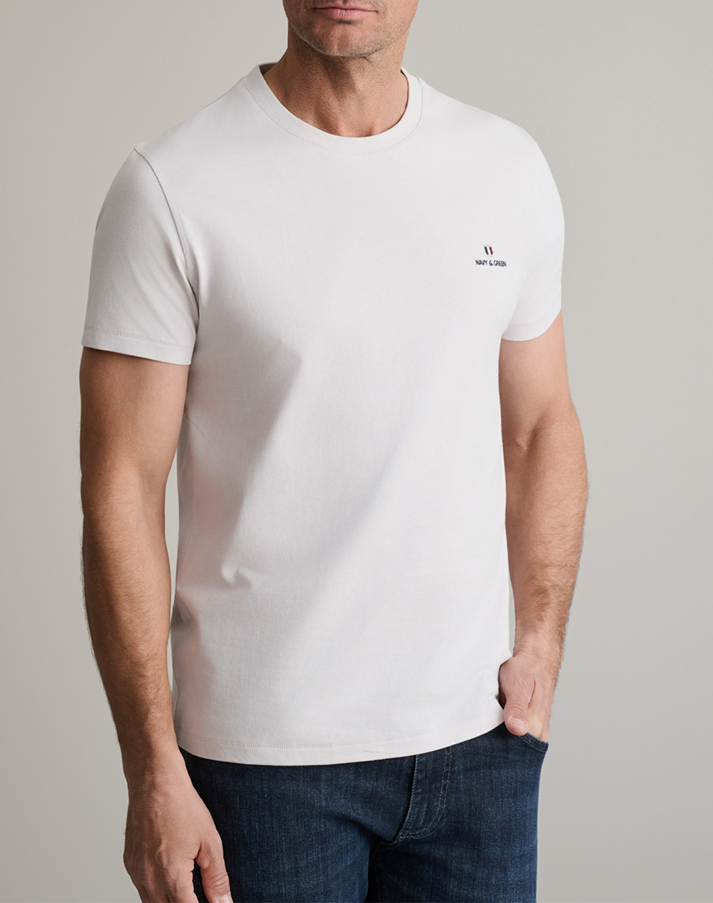 Navy&Green Μπλουζα Λαιμοκοψη Ανδρας Ρουχα Μπλουζες T Shirt Offwhite Βαμβακι 24Mo.001/P.3 Ice - Koolfly