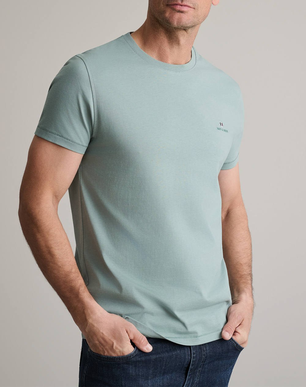 Navy&Green Μπλουζα Λαιμοκοψη Ανδρας Ρουχα Μπλουζες T Shirt Turquoise Βαμβακι 24Mo.001/P.3 Stormy Sea