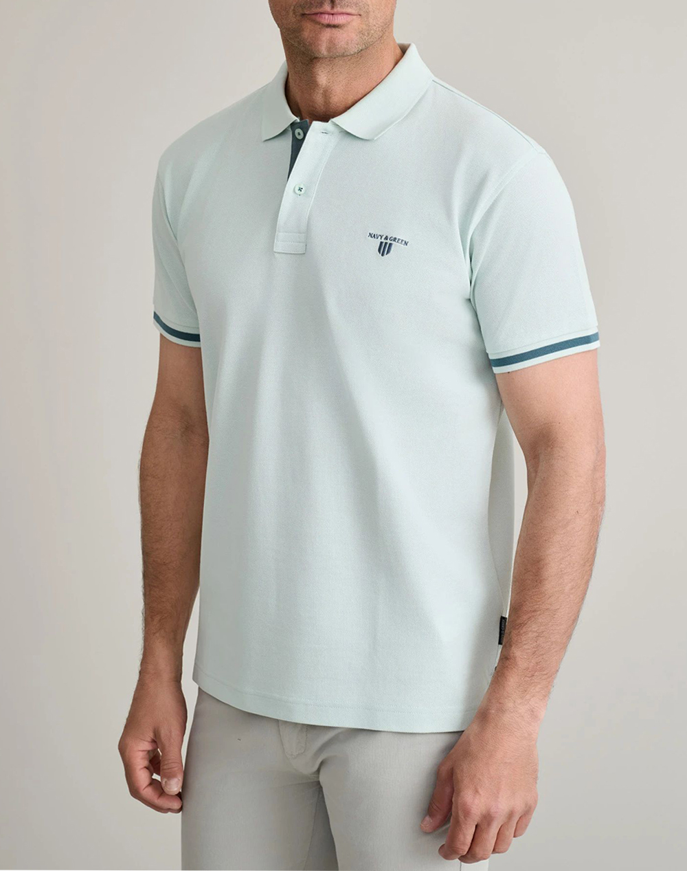 Navy&Green Μπλουζακι Πολο M/Χρωμο Custom Fit Ανδρας Ρουχα Μπλουζες Polo Mintgreen Βαμβακι 24Ge.1038 Mint Green/Pilot Blue