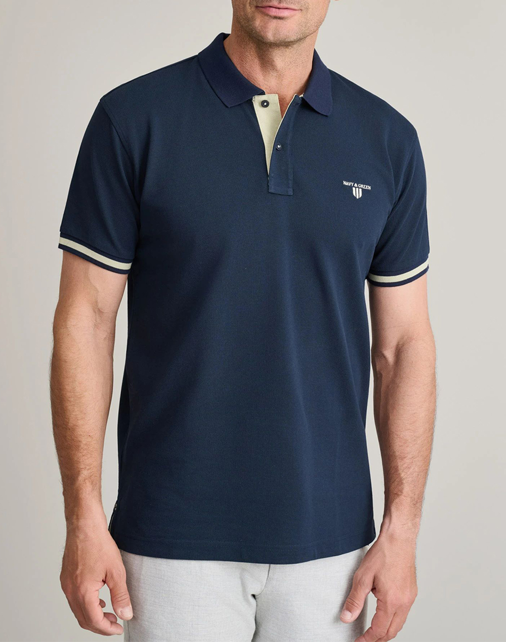 Navy&Green Μπλουζακι Πολο M/Χρωμο Custom Fit Ανδρας Ρουχα Μπλουζες Polo Navyblue Βαμβακι 24Ge.1038 Marine Blue/Butter