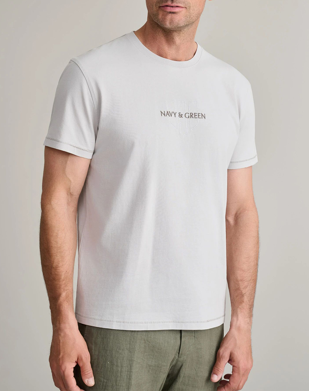 Navy&Green Μπλουζα Λαιμοκοψη Ανδρας Ρουχα Μπλουζες T Shirt Ecru Βαμβακι 24Tu.346/4R Ice
