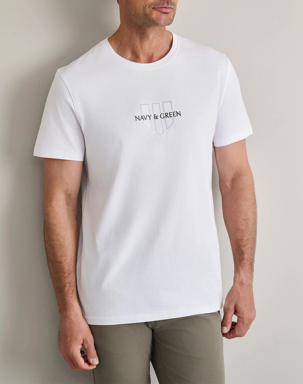 Navy&Green Μπλουζα Λαιμοκοψη Ανδρας Ρουχα Μπλουζες T Shirt White Βαμβακι 24Tu.346/4R White