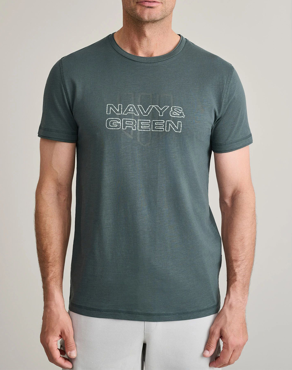 Navy&Green Μπλουζα Λαιμοκοψη Ανδρας Ρουχα Μπλουζες T Shirt Armygreen Βαμβακι 24Tu.347/5R Army Green