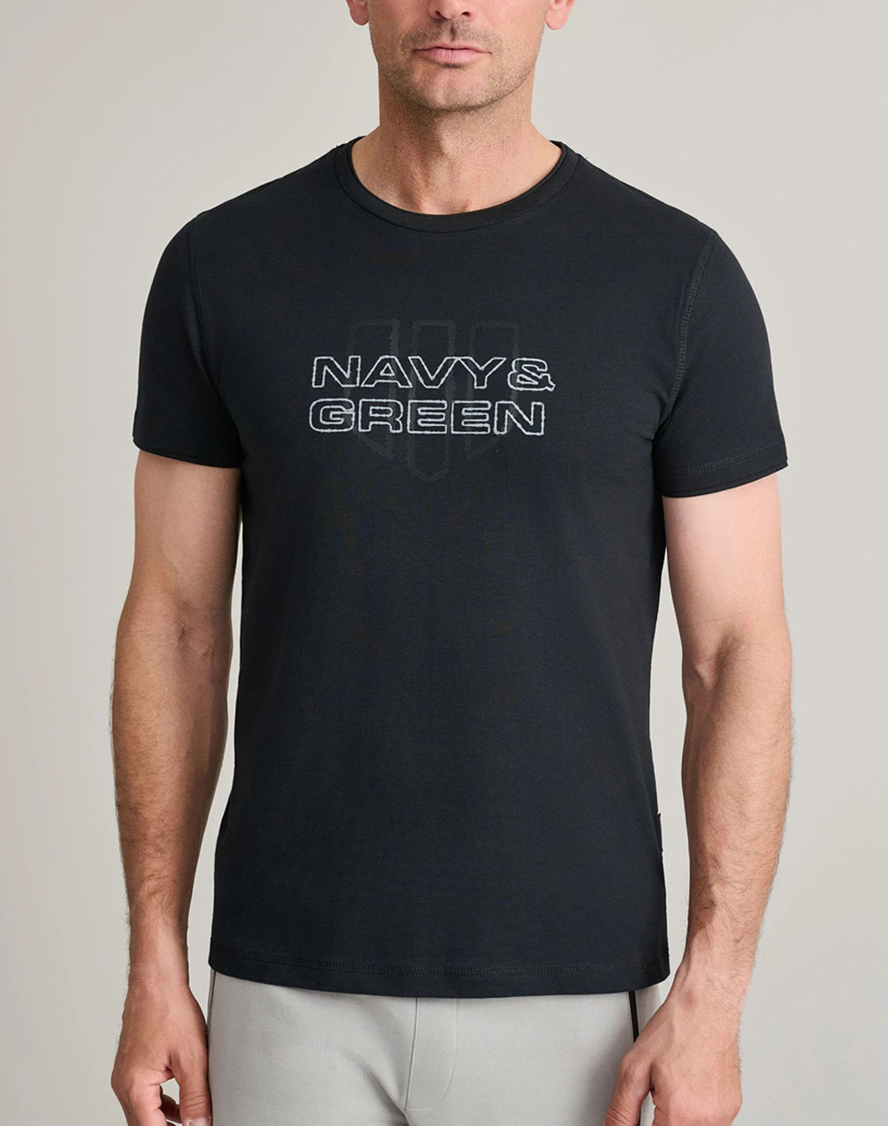Navy&Green Μπλουζα Λαιμοκοψη Ανδρας Ρουχα Μπλουζες T Shirt Black Βαμβακι 24Tu.347/5R Black