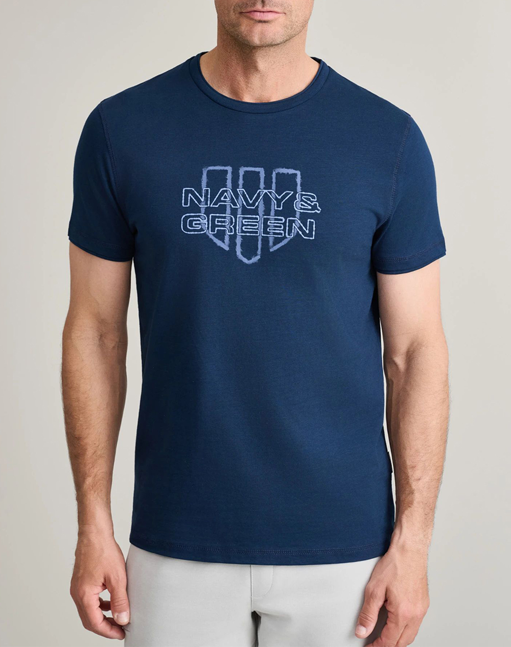 Navy&Green Μπλουζα Λαιμοκοψη Ανδρας Ρουχα Μπλουζες T Shirt Darkblue Βαμβακι 24Tu.347/5R Dark Blue