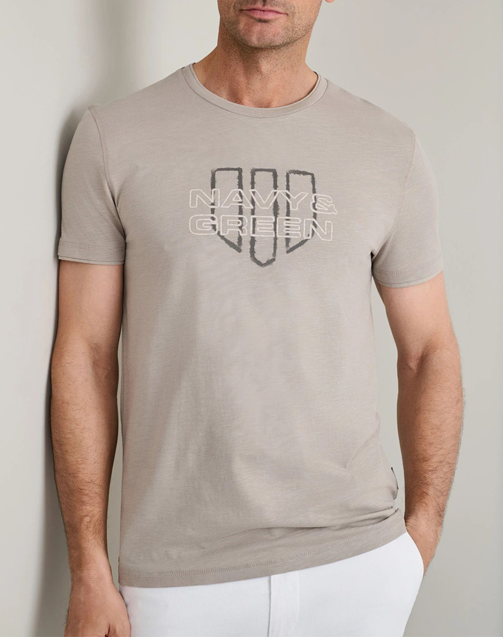 Navy&Green Μπλουζα Λαιμοκοψη Ανδρας Ρουχα Μπλουζες T Shirt Lighttan Βαμβακι 24Tu.347/5R Oxford Tan
