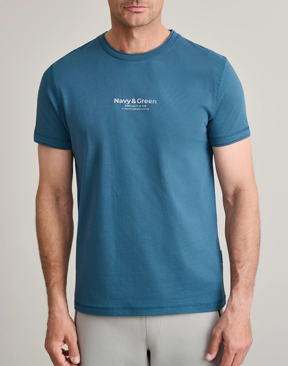 Navy&Green Μπλουζα Λαιμοκοψη Ανδρας Ρουχα Μπλουζες T Shirt Oceanblue Βαμβακι 24Tu.346/6R Deep Ocean