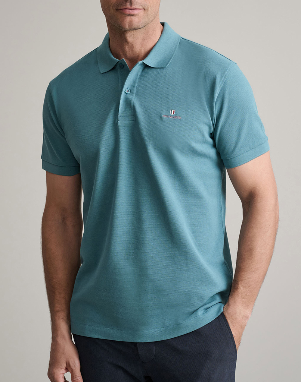 Navy&Green Μπλουζακι Πολο M/Χρωμο, Custom Fit Ανδρας Ρουχα Μπλουζες Polo Aqua Βαμβακι 24Ge.300.9 Deep Sea - Koolfly