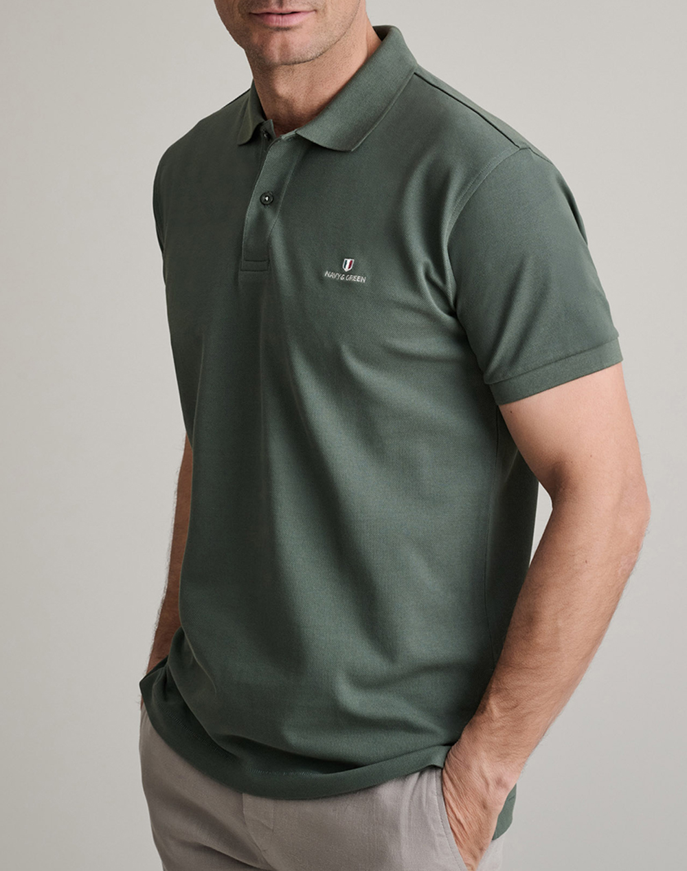 Navy&Green Μπλουζακι Πολο M/Χρωμο, Custom Fit Ανδρας Ρουχα Μπλουζες Polo Armygreen Βαμβακι 24Ge.300.9 Army Green - Koolfly