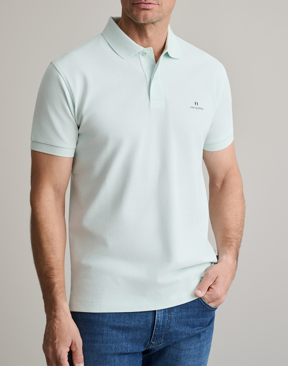 Navy&Green Μπλουζακι Πολο M/Χρωμο, Custom Fit Ανδρας Ρουχα Μπλουζες Polo Mintgreen Βαμβακι 24Ge.300.9 Mint Green - Koolfly