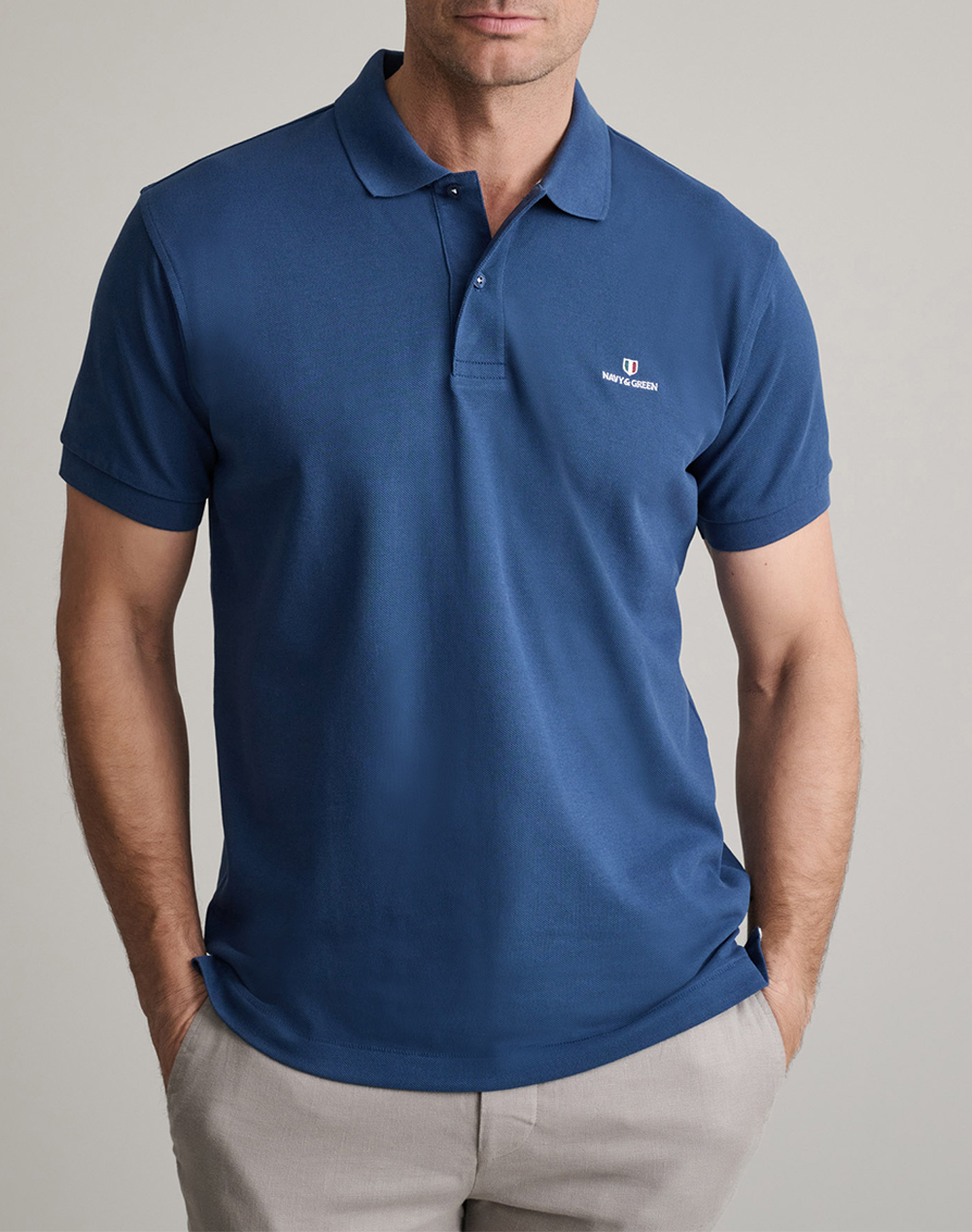 Navy&Green Μπλουζακι Πολο M/Χρωμο, Custom Fit Ανδρας Ρουχα Μπλουζες Polo Navyblue Βαμβακι 24Ge.300.9 Atlantic Blue - Koolfly