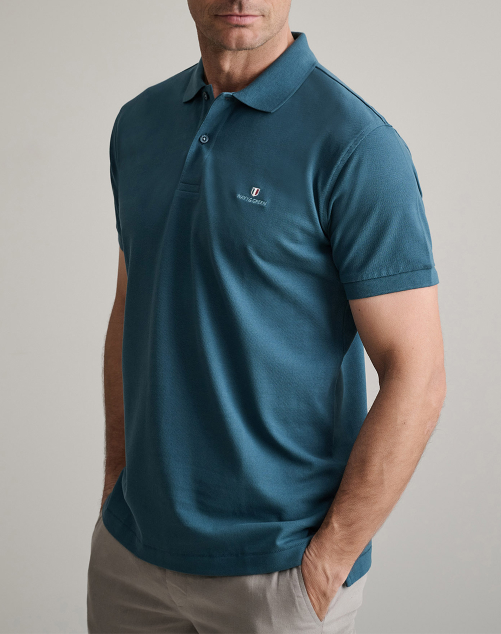 Navy&Green Μπλουζακι Πολο M/Χρωμο, Custom Fit Ανδρας Ρουχα Μπλουζες Polo Petrol Βαμβακι 24Ge.300.9 Deep Ocean - Koolfly