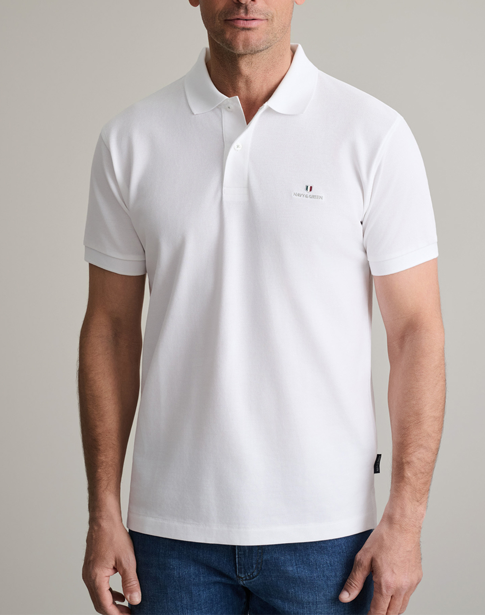 Navy&Green Μπλουζακι Πολο M/Χρωμο, Custom Fit Ανδρας Ρουχα Μπλουζες Polo White Βαμβακι 24Ge.300.9 White - Koolfly