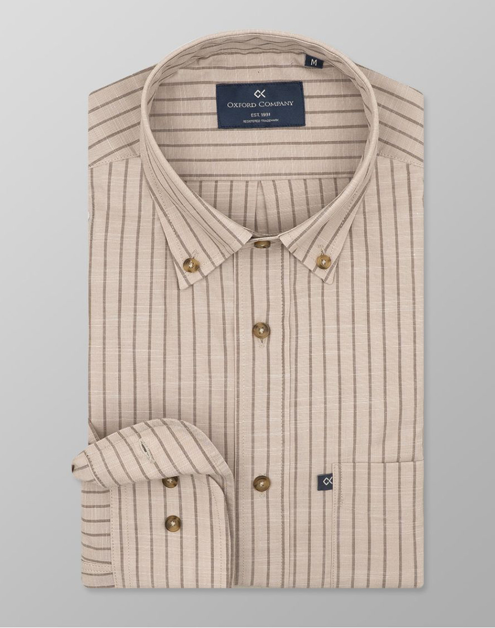 Oxford Company Button Down Πουκαμισο Ανδρας Ρουχα Πουκαμισα Biege Βαμβακι F120 Bz10.01 01