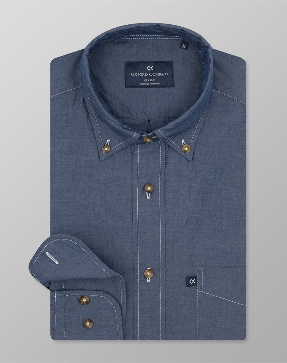 Oxford Company Button Down Πουκαμισο Ανδρας Ρουχα Πουκαμισα Jeanblue Βαμβακι J112 Bz10.01 01