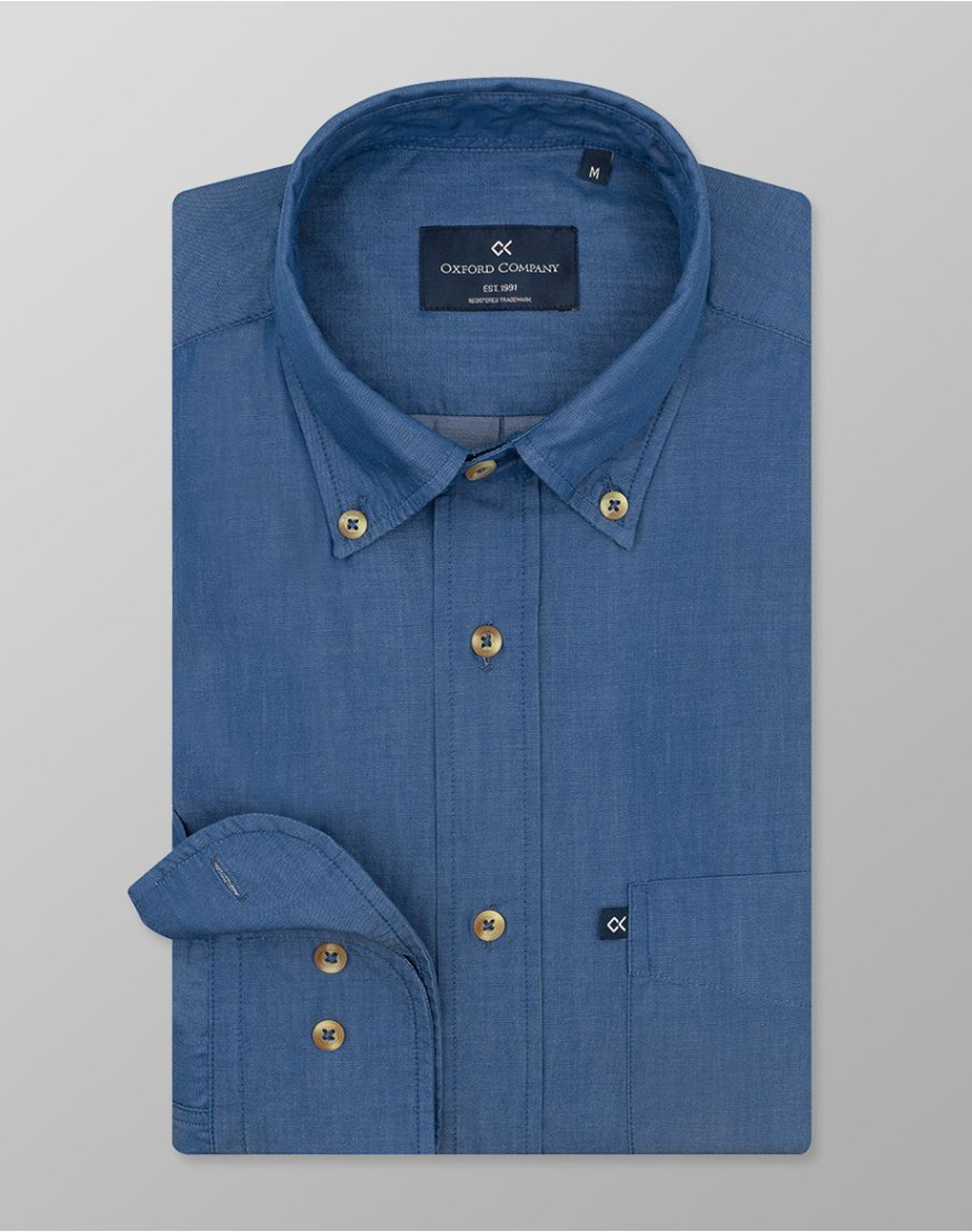 Oxford Company Button Down Πουκαμισο Ανδρας Ρουχα Πουκαμισα Denimblue Βαμβακι J110 Bz10.01 01 - Koolfly