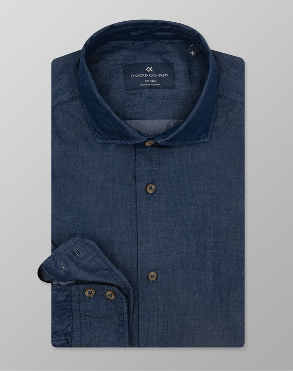 Oxford Company Romeo Slim Fit Πουκαμισο Ανδρας Ρουχα Πουκαμισα Denimdarkblue Βαμβακι J111 Rz21.01 01