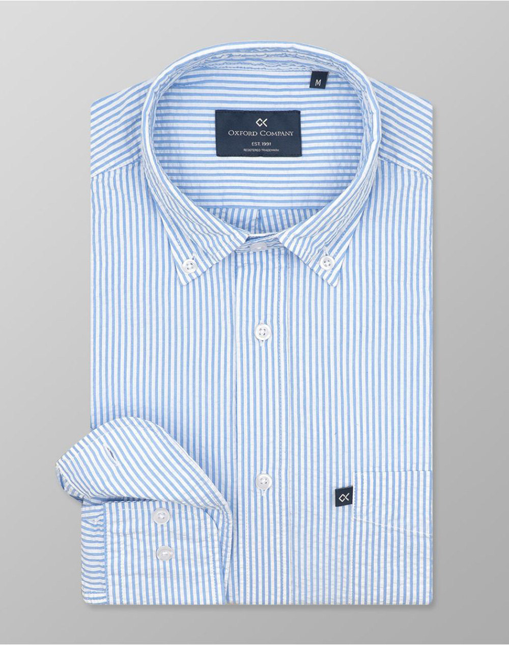 Oxford Company Button Down Πουκαμισο Ανδρας Ρουχα Πουκαμισα Cyan Βαμβακι M122 Bz10.01 01 - Koolfly